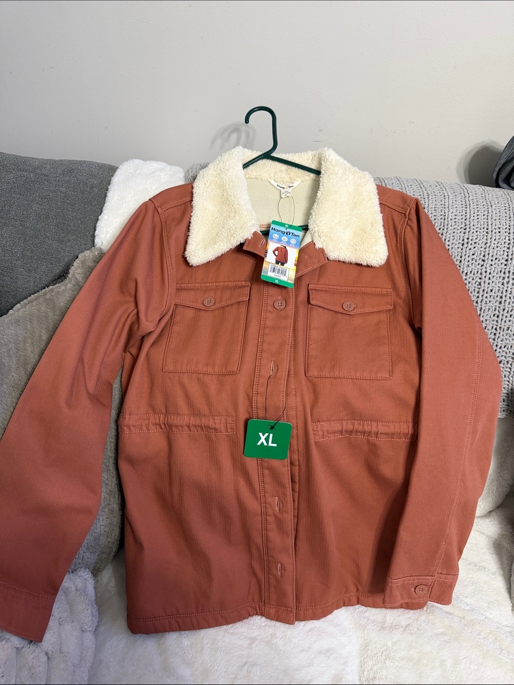 Women Sherpa Collar Jacket in Rust - XL